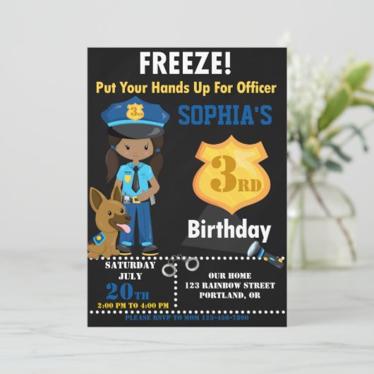 verjaardagsuitnodiging van politieagent Meisfeest Kaart (Staand voorkant)