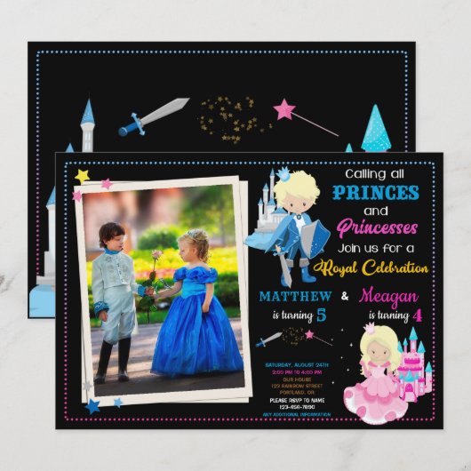 verjaardagsuitnodiging van prins en prinses met fo kaart (Voorkant / Achterkant)