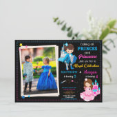 verjaardagsuitnodiging van prins en prinses met fo kaart (Staand voorkant)
