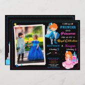 verjaardagsuitnodiging van prins en prinses met fo kaart (Voorkant / Achterkant)