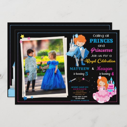 verjaardagsuitnodiging van prins en prinses met fo kaart (Voorkant / Achterkant)