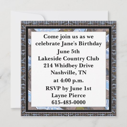 Verjaardagsuitnodiging vieren kaart (Achterkant)