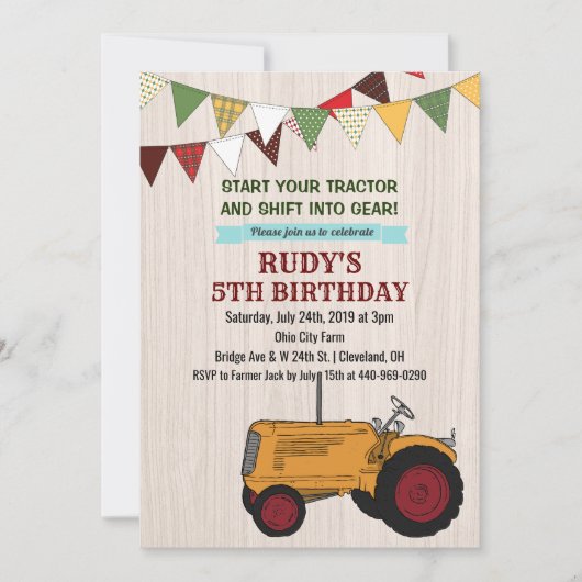 VERJAARDAGSUITNODIGING - Vintage Tractor voor elke Kaart (Voorkant)