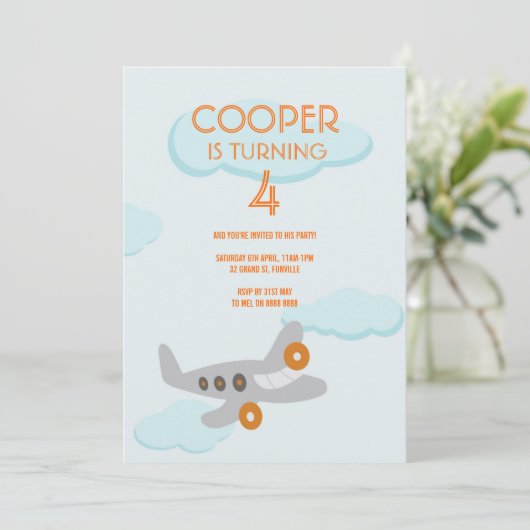 Verjaardagsuitnodiging vliegtuig kaart (Staand voorkant)