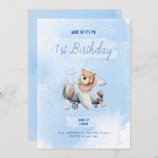 Verjaardagsuitnodiging vliegtuigreis kaart (Voorkant / Achterkant)