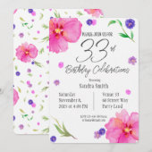 Verjaardagsuitnodiging voor | 33e partij | Floral  Kaart (Voorkant / Achterkant)