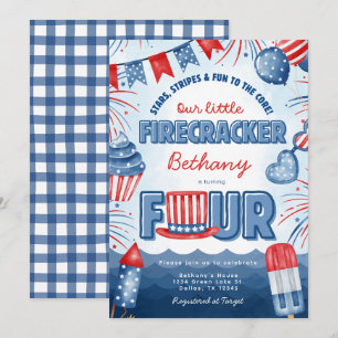 Verjaardagsuitnodiging voor 4 juli-feest kaart