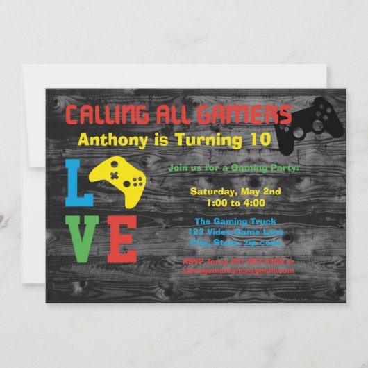 Verjaardagsuitnodiging voor alle gamers kaart (Voorkant)