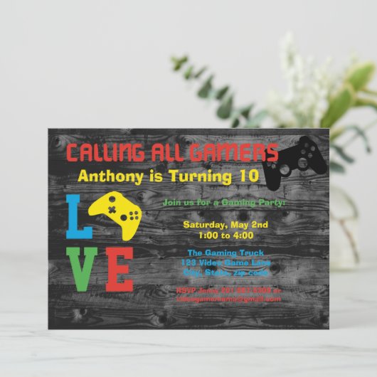 Verjaardagsuitnodiging voor alle gamers kaart (Staand voorkant)