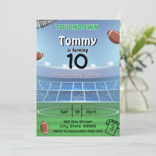 Verjaardagsuitnodiging voor American Football Touc Kaart (Staand voorkant)