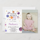 Verjaardagsuitnodiging voor astronauten met foto kaart (Voorkant)