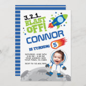 Verjaardagsuitnodiging voor astronauten, met uw fo kaart (Voorkant / Achterkant)