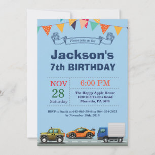 Verjaardagsuitnodiging voor auto vrachtwagen trans kaart