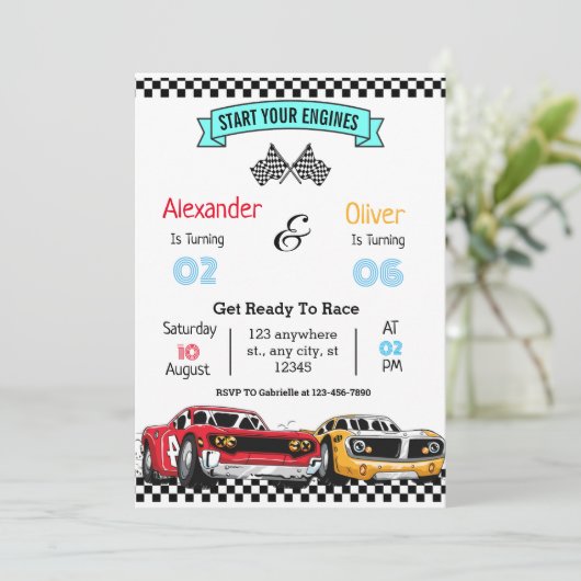 Verjaardagsuitnodiging voor auto's Retro Racing Ca Kaart (Staand voorkant)