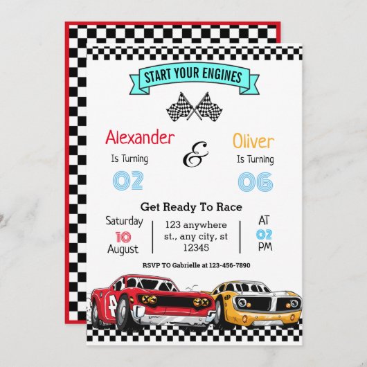 Verjaardagsuitnodiging voor auto's Retro Racing Ca Kaart (Voorkant / Achterkant)