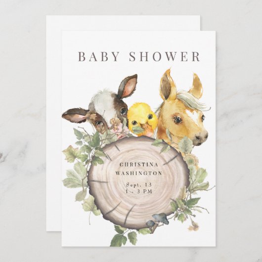 Verjaardagsuitnodiging voor baby 'Down on the Farm Kaart (Voorkant / Achterkant)