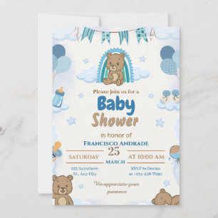 Verjaardagsuitnodiging voor baby in waterverf beer kaart