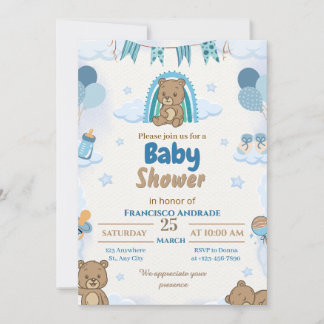 Verjaardagsuitnodiging voor baby in waterverf beer kaart