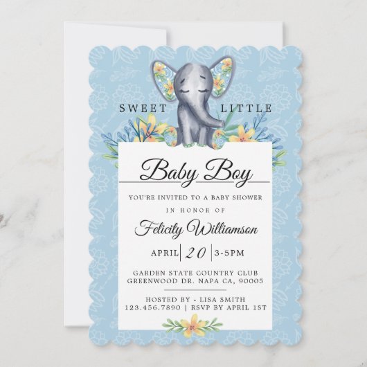 Verjaardagsuitnodiging voor baby jongen met bloeme kaart (Voorkant)