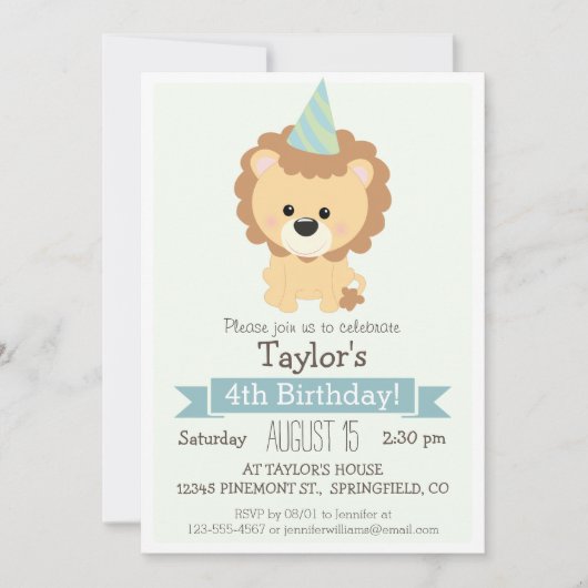 Verjaardagsuitnodiging voor baby leeuw kind kaart (Voorkant)