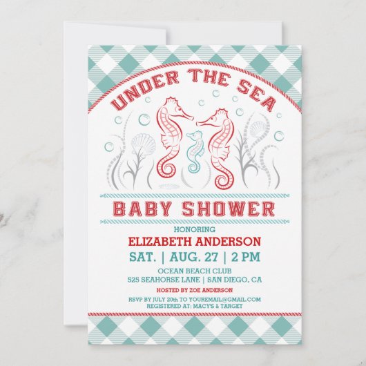 Verjaardagsuitnodiging voor baby onder de zee kaart (Voorkant)