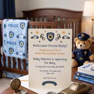 Verjaardagsuitnodiging voor baby politie familie kaart