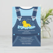 Verjaardagsuitnodiging voor baby shower met cute e kaart (Staand voorkant)
