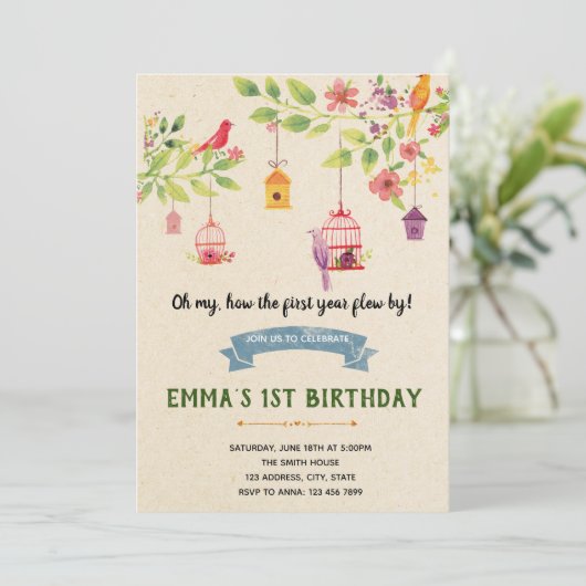 verjaardagsuitnodiging voor baby shower van vogels kaart (Staand voorkant)