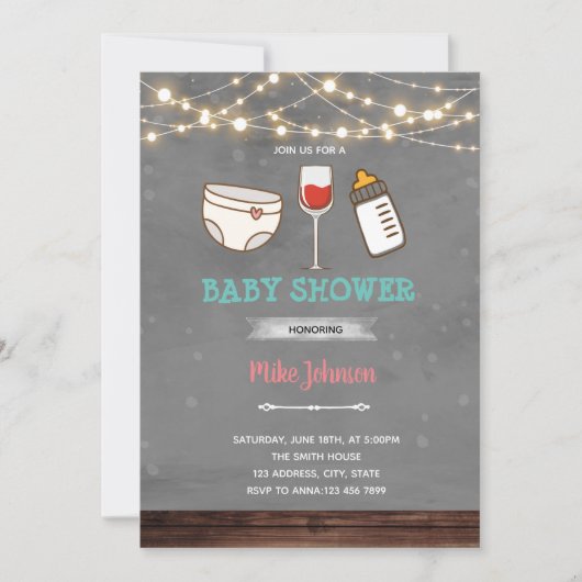 verjaardagsuitnodiging voor baby shower van wijn kaart (Voorkant)