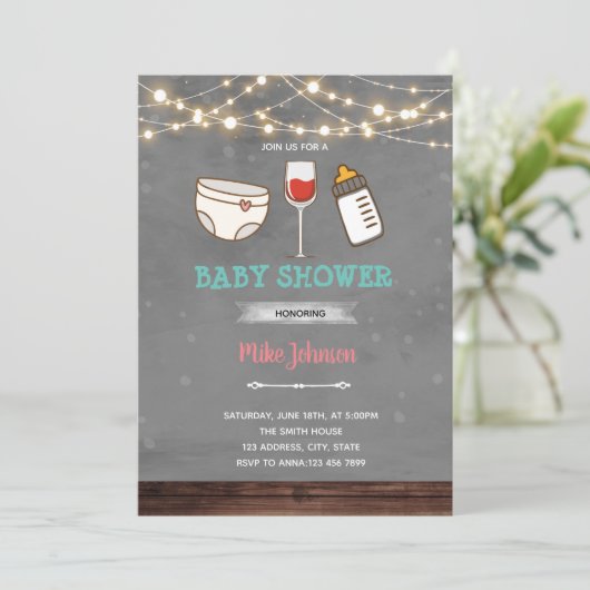 verjaardagsuitnodiging voor baby shower van wijn kaart (Staand voorkant)
