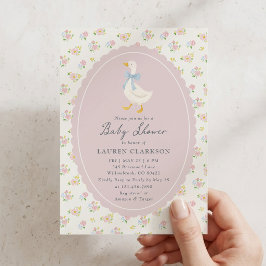 Verjaardagsuitnodiging voor babyborrel met ganzen  kaart