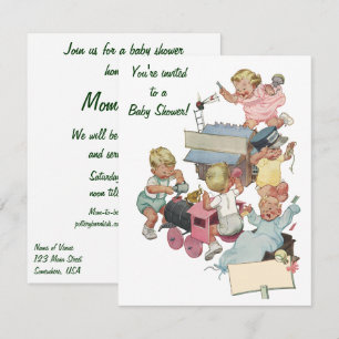 Verjaardagsuitnodiging voor babyfeestje met vintag kaart