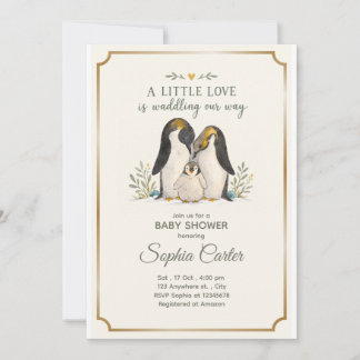 Verjaardagsuitnodiging voor babyfeestje van pinguï kaart