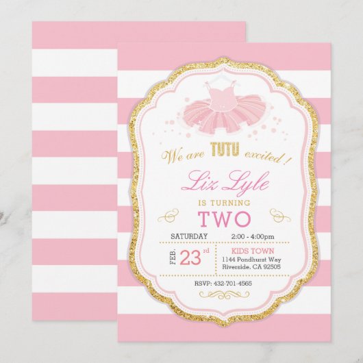 verjaardagsuitnodiging voor Ballerina Kaart (Voorkant / Achterkant)