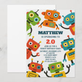 Verjaardagsuitnodiging voor bewerkbare robot kaart (Voorkant / Achterkant)