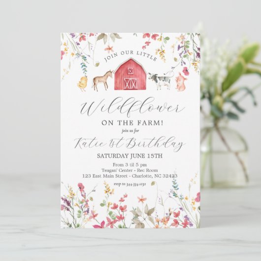 verjaardagsuitnodiging voor boerderij van wilde bl kaart (Staand voorkant)