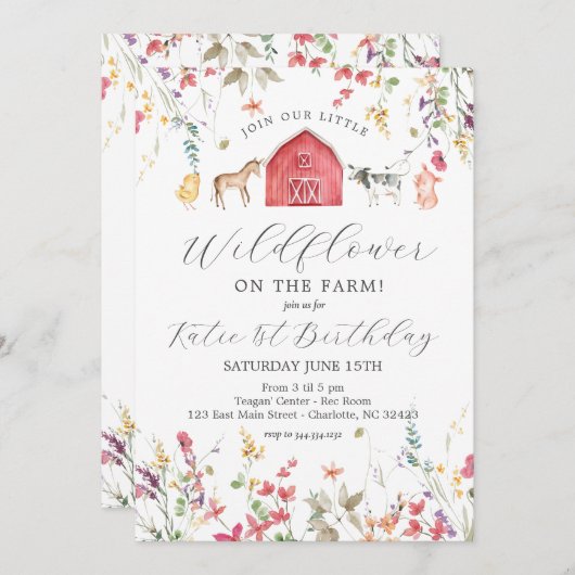 verjaardagsuitnodiging voor boerderij van wilde bl kaart (Voorkant / Achterkant)