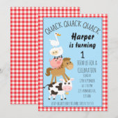 Verjaardagsuitnodiging voor boerderijdieren kaart (Voorkant / Achterkant)