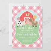 Verjaardagsuitnodiging voor boerderijdieren met ro kaart (Voorkant)