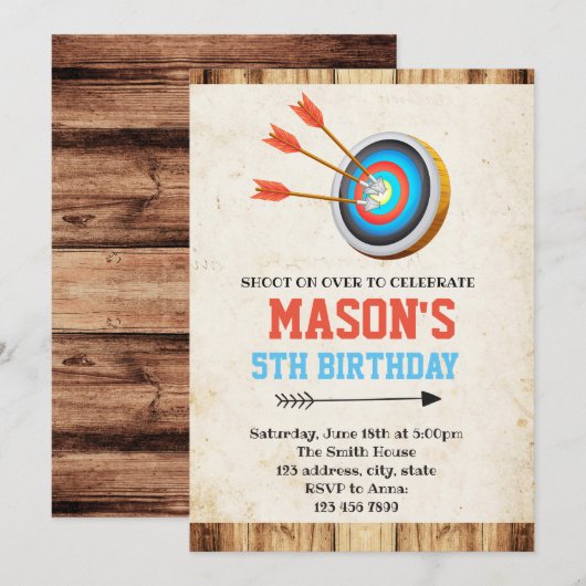 verjaardagsuitnodiging voor boogschieten kaart (Voorkant / Achterkant)