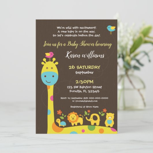 Verjaardagsuitnodiging voor bosdieren baby shower kaart (Staand voorkant)