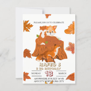 Verjaardagsuitnodiging voor bosdieren: herfstbos  briefkaart