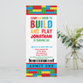 verjaardagsuitnodiging voor bouwstenen kaart (Staand voorkant)