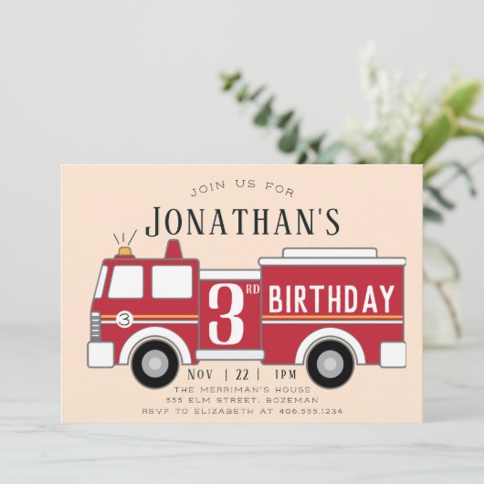 verjaardagsuitnodiging voor brandweerlieden kaart (Staand voorkant)