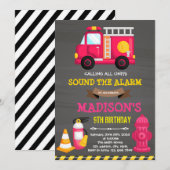 verjaardagsuitnodiging voor brandweermeisjes kaart (Voorkant / Achterkant)