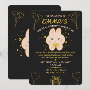 Verjaardagsuitnodiging voor Bunny Kids Editable Kaart