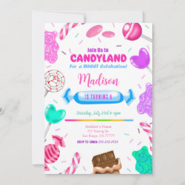 Verjaardagsuitnodiging voor Candy land Editable Kaart