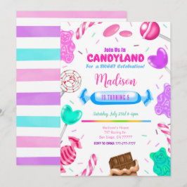 Verjaardagsuitnodiging voor Candy land Editable Kaart