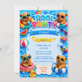 Verjaardagsuitnodiging voor Capybara Pool Party Kaart
