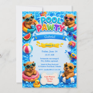 Verjaardagsuitnodiging voor Capybara Pool Party Kaart